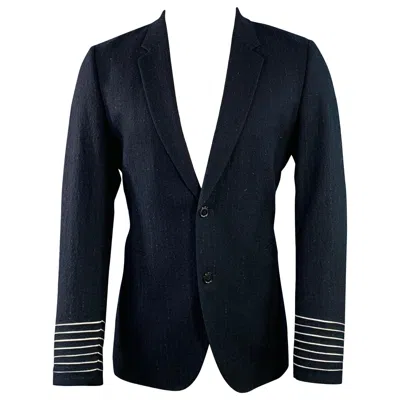 Pre-owned Paul Smith Size 38 Navy White Stripe Wool Single Button Notch Lapel Sport Coat