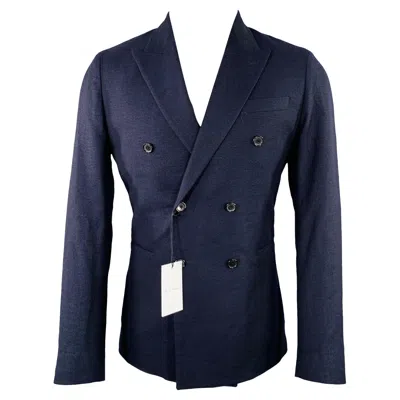 Pre-owned Paul Smith Size 40 Navy Wool Linen Peak Lapel Sport Coat In Blue