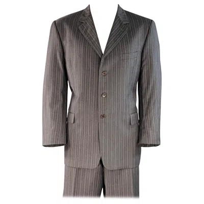 Pre-owned Paul Smith Size 46 Westbourne Regular Grey Purple Pinstripe Wool Notch Lapel Suit
