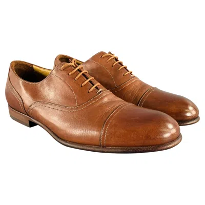 Pre-owned Paul Smith Size 7 Brown Leather Cap Toe Oxford Lace-up Shoes