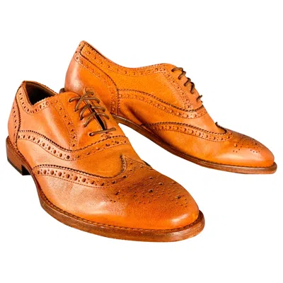 Pre-owned Paul Smith Size 7.5 Orange Perforated Leather Wingtip Lace-up Flexible Travel Shoes
