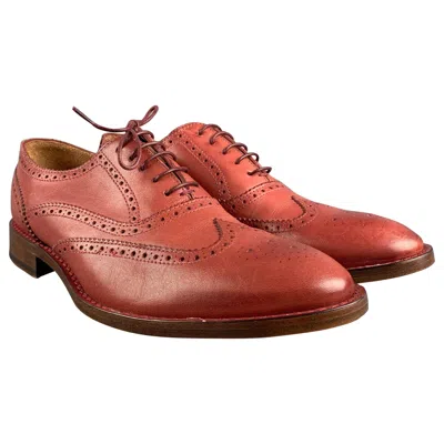 Pre-owned Paul Smith Size 8 Brick Perforated Leather Wingtip Lace Up Shoes In Pink