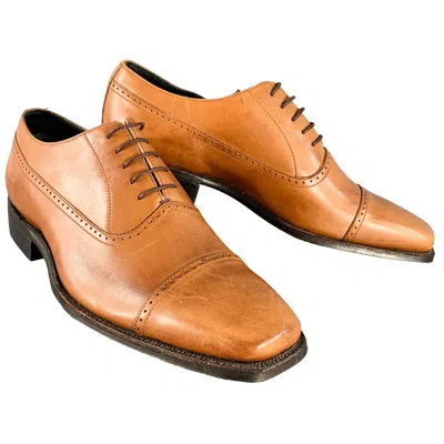 Pre-owned Paul Smith Size 8 Tan Perforated Leather Oxford Cap Toe Lace-up Shoes In Brown