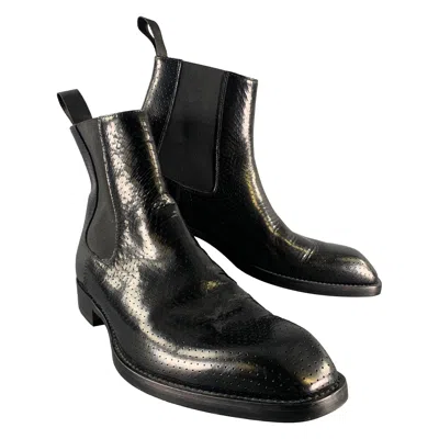 Pre-owned Paul Smith Size 9 Black Perforated Leather Ankle Boots