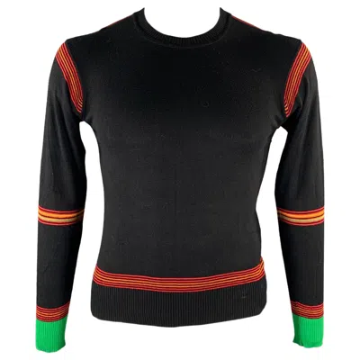 Pre-owned Paul Smith Size L Black Multi-color Stripe Bamboo Cashmere Ribbed Pullover