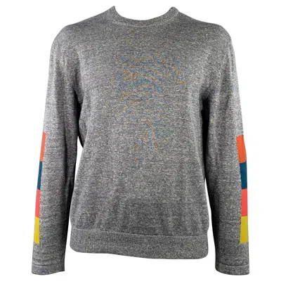 Pre-owned Paul Smith Size L Heather Grey Multi Color Color Block Cotton Wool Crew Neck Pullover In Gray