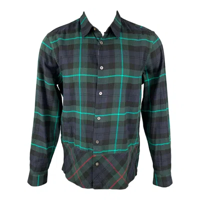 Pre-owned Paul Smith Size L Navy Green Plaid Cotton Button Up Long Sleeve Shirt
