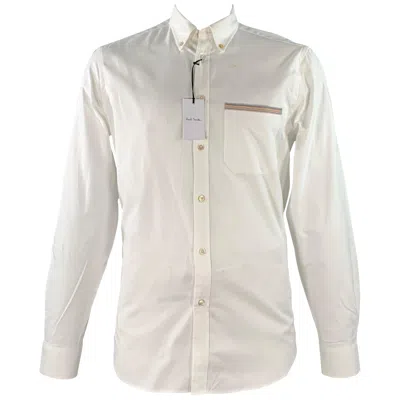 Pre-owned Paul Smith Size L White Contrast Trim Cotton One Pocket Long Sleeve Shirt