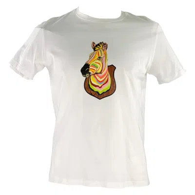 Pre-owned Paul Smith Size L White Multi Color Zebra Cotton Short Sleeve T-shirt