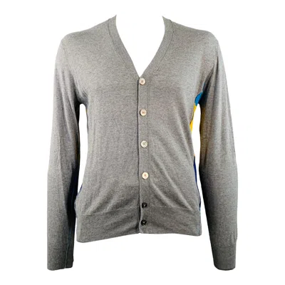 Pre-owned Paul Smith Size Xl Grey Multi Color Stripe Cotton V-neck Cardigan In Gray