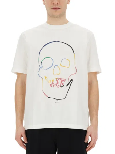 Paul Smith Linear Skull T-shirt In Cream