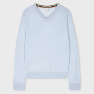 Paul Smith Sky Blue Merino Wool V-neck Sweater