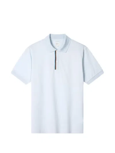 Paul Smith Sky Blue Signature-stripe-trim Polo Shirt In Transparent