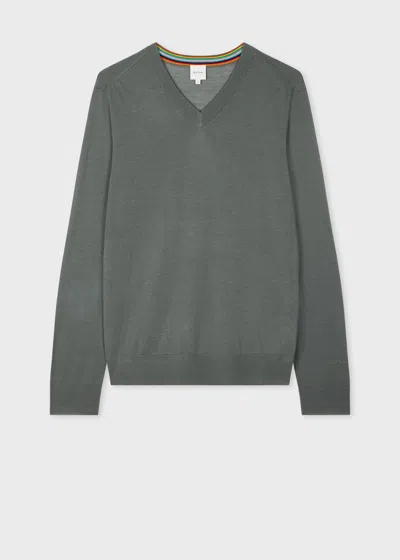 Paul Smith Slate Green Merino Wool V-neck Sweater