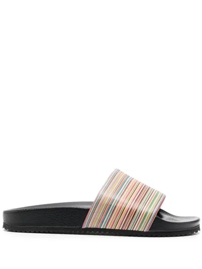 Paul Smith Stripe-print Leather Slides In Multicolour