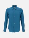 PAUL SMITH SLIM FIT COTTON BLEND PETROL SHIRT WITH MOTHER-OF-PEARL BUTTONS