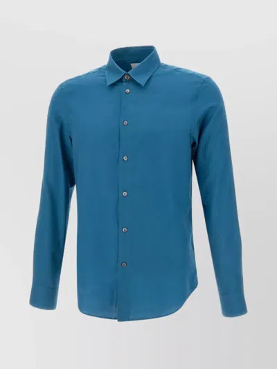 Paul Smith Slim Fit Cotton Blend Shirt With Long Sleeves In Blue