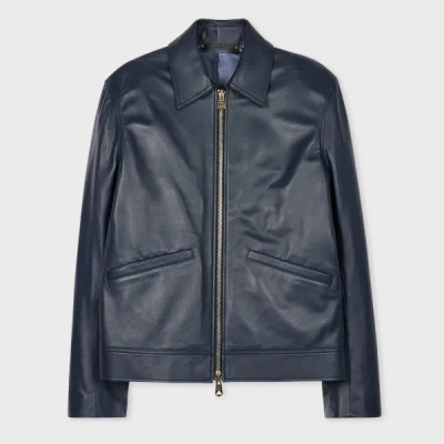 PAUL SMITH SLIM-FIT DARK BLUE LEATHER JACKET GREEN