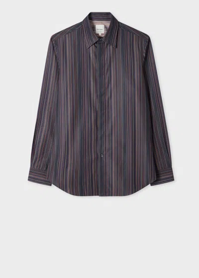 Paul Smith Slim-fit Navy 'signature Stripe' Fly Front Shirt Blue
