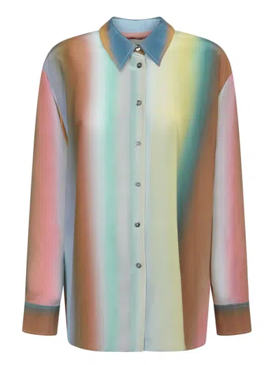 Paul Smith Silk Multi-colored Gradient Top With Classic Collar