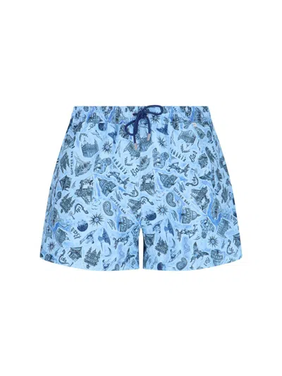 Paul Smith Souvenir Print Swim Shorts In Blue