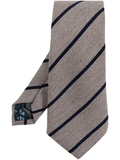 Paul Smith Spaced Stripe Tie In Grey