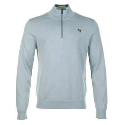 Paul Smith Sport Stripe Knitted Zebra Quarter Zip Light Blue