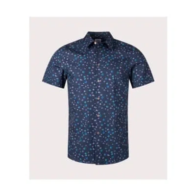 Paul Smith Ss Abstract Dots Tailored Fit Shirt Col: 50 Dark Navy, Size In Blue