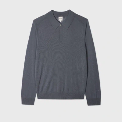 Paul Smith Steel Blue Merino Wool Knitted Long-sleeve Polo Shirt Grey In Gray