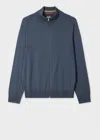 Paul Smith Stone Blue Merino Wool Full-zip Cardigan In Blue