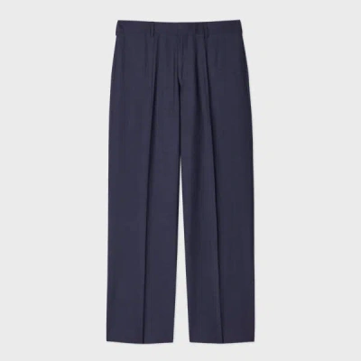 Paul Smith Straight-fit Navy Wool And Linen-blend Trousers Blue