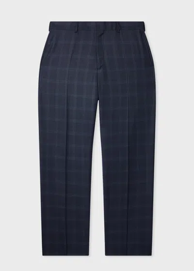 Paul Smith Straight-fit Navy Wool Check Trousers Blue