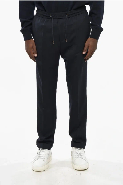 Paul Smith Straight Leg Wool Pants With Elastic Waistband In Black