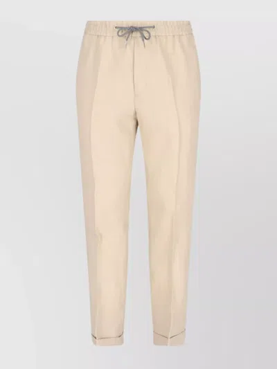 Paul Smith Straight Trousers With Elastic Waistband And Cuffed Hem In Beige
