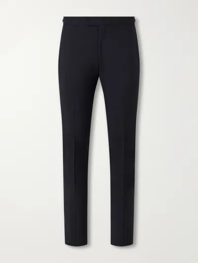 Paul Smith Straight-leg Satin-trimmed Wool And Mohair-blend Tuxedo Trousers In Blue