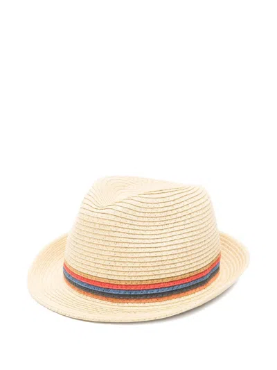 Paul Smith Straw Hat Striped Band Woven Texture In Brown