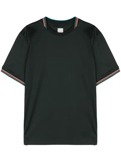 Paul Smith Stripe Detail Cotton T-shirt In Green