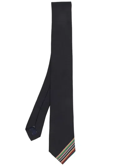 Paul Smith Stripe-detail Silk Tie In Black