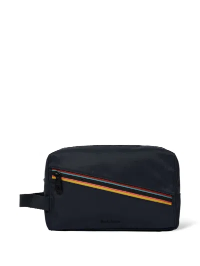 Paul Smith Stripe-detail Wash Bag In Blue