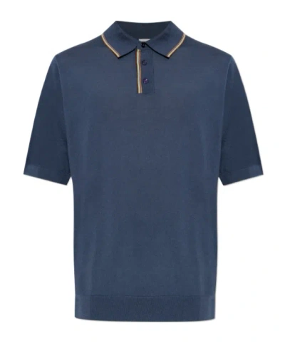 Paul Smith Stripe Detailed Knitted Polo Shirt In Blue