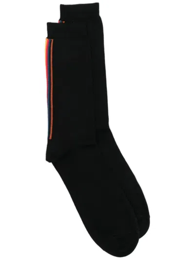 Paul Smith Stripe-detailing Cotton Socks In Black