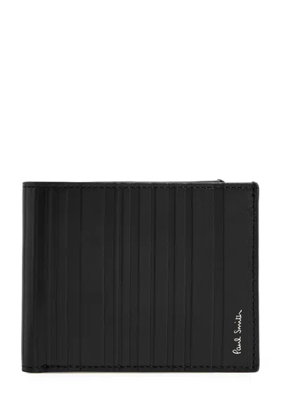 Paul Smith Stripe-embossed Leather Wallet In Black