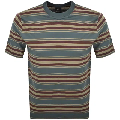 Paul Smith Stripe Logo T Shirt Blue