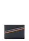 Paul Smith Stripe-print Leather Card Holder In Navy