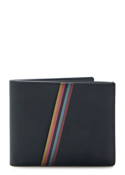 Paul Smith Stripe-print Leather Wallet In Black