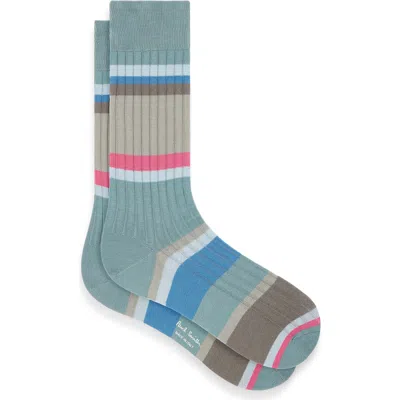 Paul Smith Stripe Rib Cotton Blend Dress Socks In Animal Print