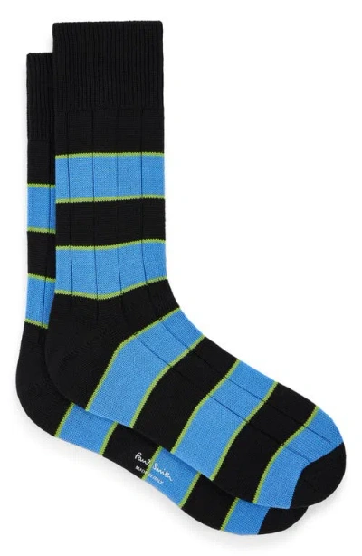 Paul Smith Stripe Rib Cotton Blend Dress Socks In Black