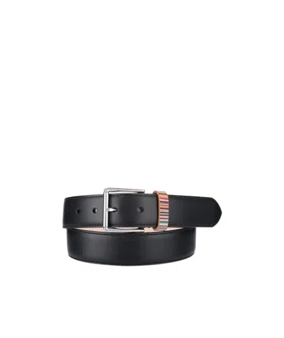 Paul Smith Stripe Trim Belt In Black