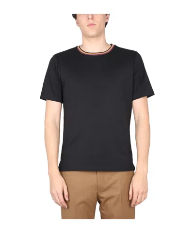 Paul Smith Stripe-trim Organic Cotton T-shirt In Black