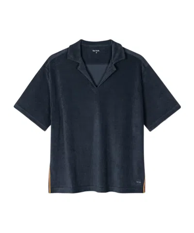Paul Smith Stripe-trim Terry-cloth T-shirt In Black